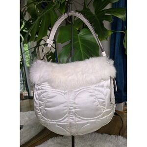 Y2k Vintage Coach White Quilted‎ Rabbit Fur Trim 2005